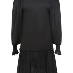 Ivy + Jack Bria Black Cotton LS Dropped Waist Smock Dress Fashion