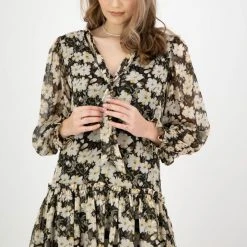 Ivy + Jack Fashion Bria Ivory Gardenia LS Dropped Waist Smock Dress