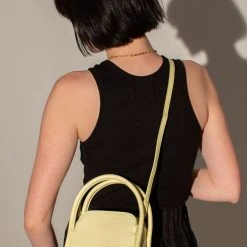 Brie Leon Evie Small Crossbody Yellow Lizard Bag With Top Handle Accessories