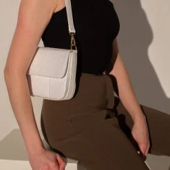 Brie Leon Accessories Isabel White Matte Croc Bag With Chain