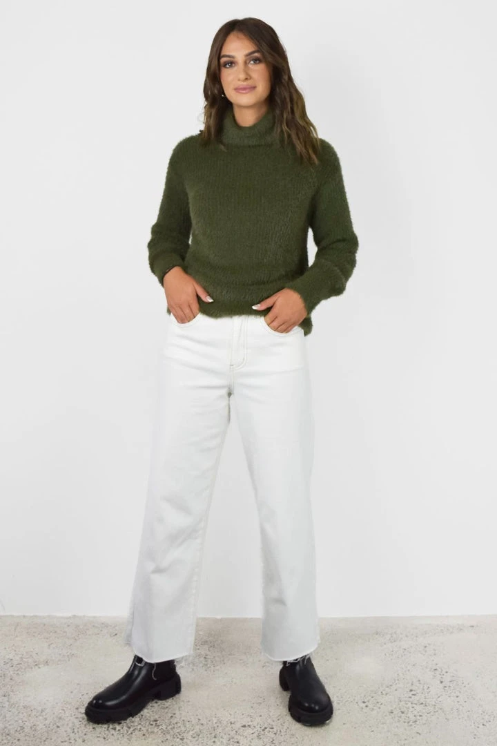 Among The Brave Brilliant Khaki Eyelash Yarn Roll Neck Knit 5 Among The Brave Brilliant Khaki Eyelash Yarn Roll Neck Knit