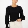 Ivy + Jack Fashion Lila Black Shirred Cotton LS Shirred Bodice Top