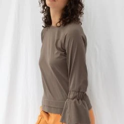 ReCreate Transit Frill Sleeve Taupe Cotton Top 8 ReCreate Transit Frill Sleeve Taupe Cotton Top