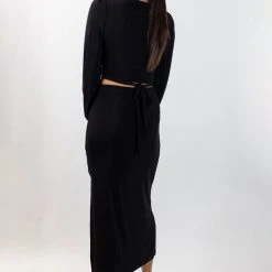 Among The Brave Interstellar Black Shimmer High Split Midi Skirt