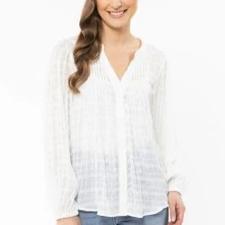 Seeking Lola Wholesome White Lurex Button Down Shirt Fashion
