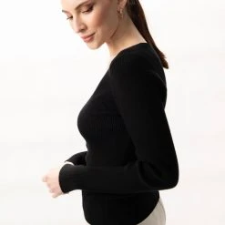 Among The Brave Desire Black LS V Neck Rib Knit Top