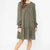 Billie The Label Hug Me Khaki Satin Shirred LS Mini Dress
