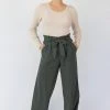 Among The Brave Galaxy Khaki Paper Bag Tie Waist Wide Leg Linen Pant Fashion