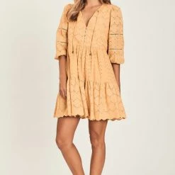Harni Fashion Rosie Butterscotch Mid Sleeve Lace Mini Dress