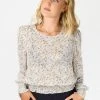 Among The Brave Fashion Pure Ivory Ditsy Botanic LS Georgette Puff Sleeve Shirred Hem Top 2 Among The Brave Fashion Pure Ivory Ditsy Botanic LS Georgette Puff Sleeve Shirred Hem Top