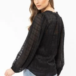 Seeking Lola Fashion Wholesome Black Lurex Button Down Shirt