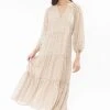 Leila + Luca Fashion Stellar Ivory Ditsy Flutter Sleeve V Neck Tiered Midi Dress 2 Leila + Luca Fashion Stellar Ivory Ditsy Flutter Sleeve V Neck Tiered Midi Dress