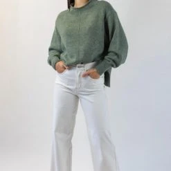 Among The Brave Famous Soft Khaki Mohair Blend Boxy Funnel Neck Knit Fashion