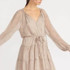 Staple The Label Fashion Emilia Smock Multi Natural Leopard LS Mini Dress