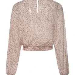 Ivy + Jack Carly Natural Floral Crinkle LS Raglan Elastic Hem Crop Top