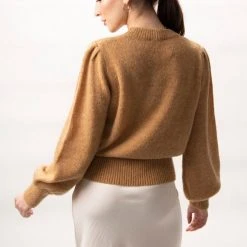 Among The Brave Zesty Old Gold Mohair Blend Balloon Sleeve High Neck Cropped Knit