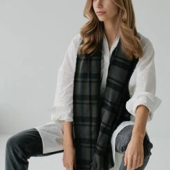 Sophie Accessories Checks Charcoal 100% Recycled Polyester Scarf
