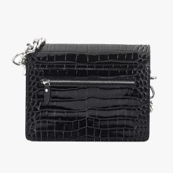 Stolen Big Trouble Black Croc Leather Shoulder Bag With Silver Chain Hardware Accessories