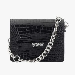 Stolen Big Trouble Black Croc Leather Shoulder Bag With Silver Chain Hardware Accessories