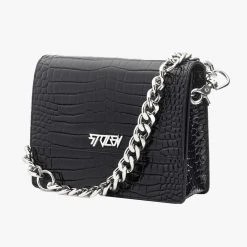 Stolen Big Trouble Black Croc Leather Shoulder Bag With Silver Chain Hardware Accessories