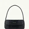 Brie Leon Camille Black Croc Recycled PU Shoulder Bag Accessories