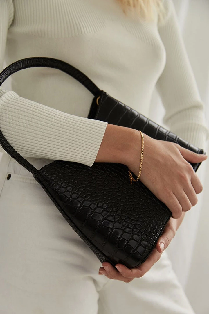 Brie Leon Chloe Matte Black Croc Recycled PU Top Handle Bag 4 Brie Leon Chloe Matte Black Croc Recycled PU Top Handle Bag