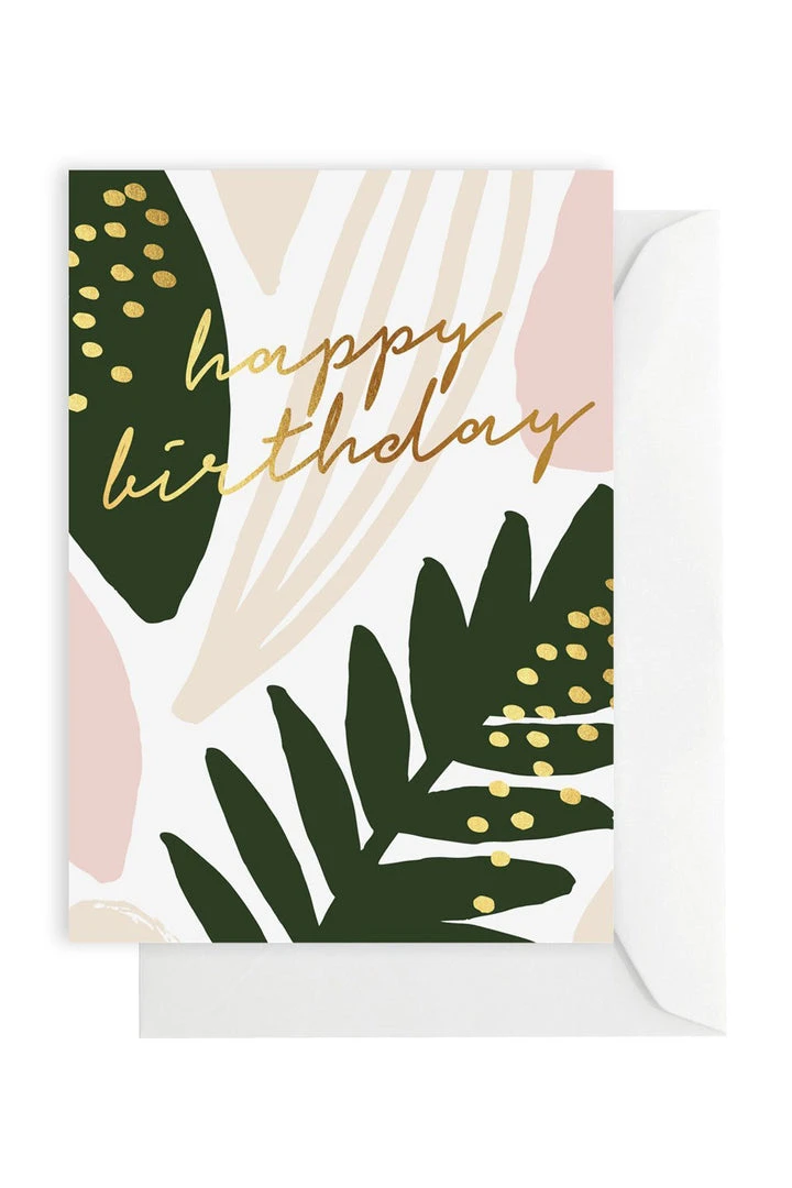 Elm Paper Pink + Green Leaf Happy Birthday Card 3 Elm Paper Pink + Green Leaf Happy Birthday Card