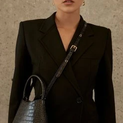 Brie Leon Mini Chloe Black Matte Croc Bag