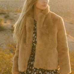 Mink Pink Carmel Honey Faux Fur LS Coat Fashion