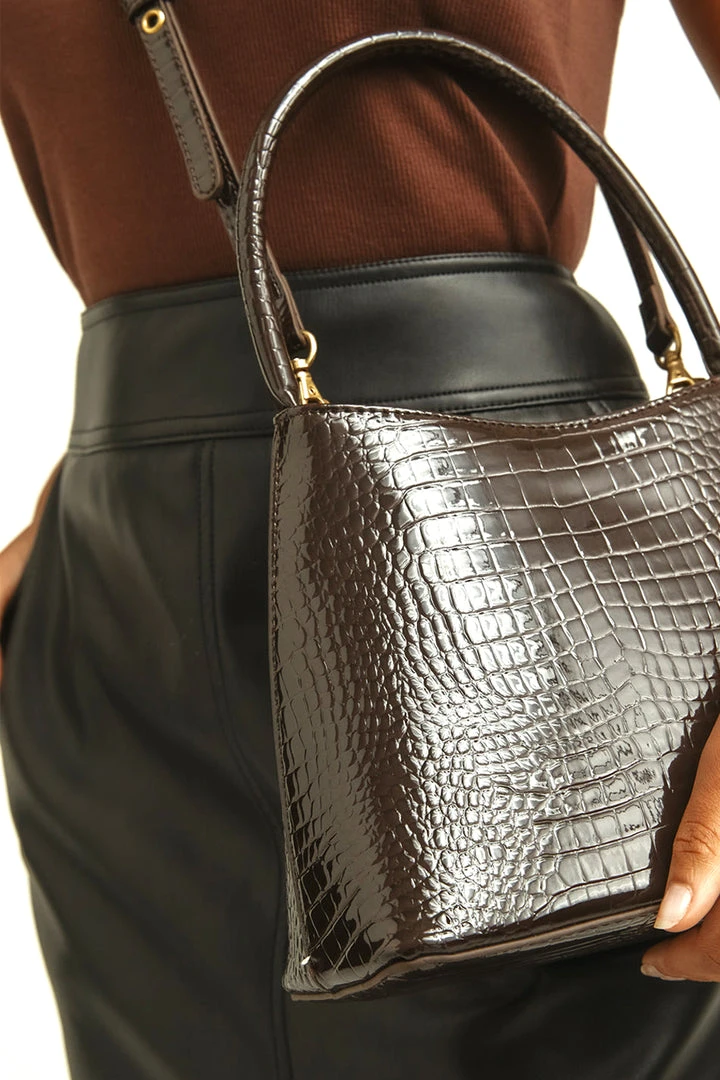 Brie Leon Chloe Espresso Top Handle Croc Bag Accessories 4 Brie Leon Chloe Espresso Top Handle Croc Bag Accessories