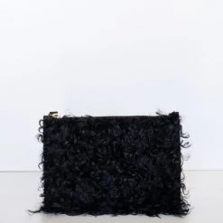 Vash Cleo Black Shearling Small Wristlet Bag