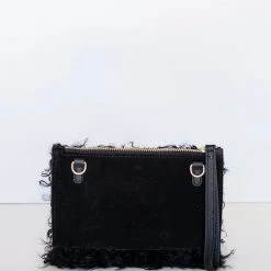 Vash Cleo Black Shearling Small Wristlet Bag