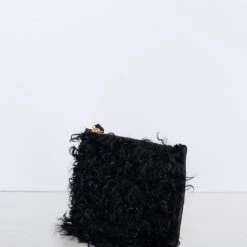 Vash Cleo Black Shearling Small Wristlet Bag