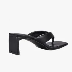 St Sana Accessories Courtney Black Vegan Leather Jandal Style Mule Heels