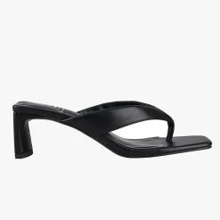 St Sana Accessories Courtney Black Vegan Leather Jandal Style Mule Heels