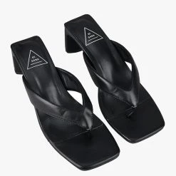 St Sana Accessories Courtney Black Vegan Leather Jandal Style Mule Heels