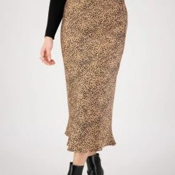 Ivy + Jack Ivy Tan Mini Leopard Satin Midi Bias Skirt Fashion