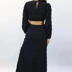 Ivy + Jack Skyler Black Shirred Cotton LS V Neck Waist Cut Out Maxi Dress Fashion 11 Ivy + Jack Skyler Black Shirred Cotton LS V Neck Waist Cut Out Maxi Dress Fashion