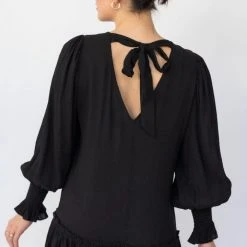 Ivy + Jack Bria Black Cotton LS Dropped Waist Smock Dress Fashion