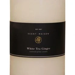 French Country Home & Beauty Maison Pillar Candle White Tea Ginger 4x6 Inches