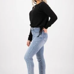 Among The Brave Fashion Rylee Black Slouchy Tie Hem Soft Brushed Sweat