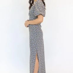 Among The Brave Amora Periwinkle Blue Floral SS Puff Sleeve Panel Bodice Bias Maxi Slip Dress 10 Among The Brave Amora Periwinkle Blue Floral SS Puff Sleeve Panel Bodice Bias Maxi Slip Dress