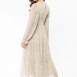 Billie The Label Awaken Caramel Floral Shirred Bodice LS Tiered Maxi Dress Fashion 7 Billie The Label Awaken Caramel Floral Shirred Bodice LS Tiered Maxi Dress Fashion