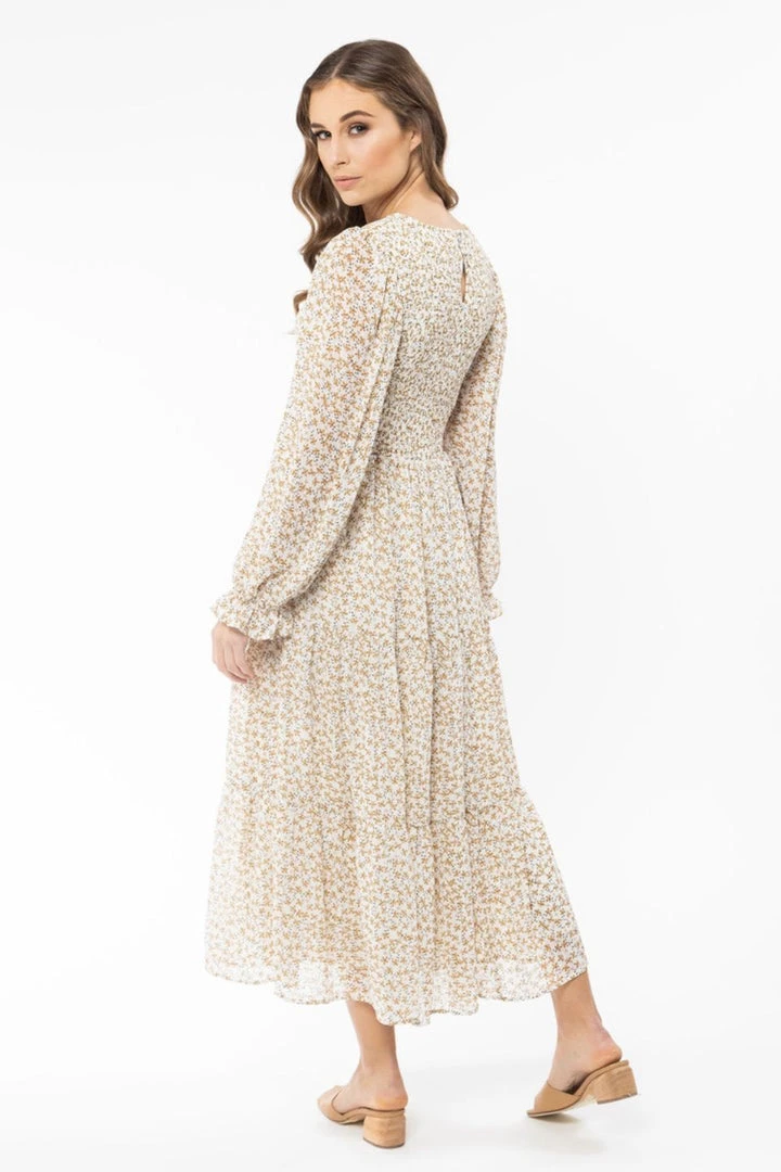 Billie The Label Awaken Caramel Floral Shirred Bodice LS Tiered Maxi Dress Fashion 5 Billie The Label Awaken Caramel Floral Shirred Bodice LS Tiered Maxi Dress Fashion