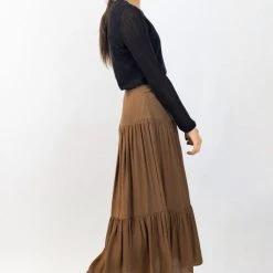 Ivy + Jack Fashion Stella Pecan Crinkle Deep Basque Tiered Midi Skirt