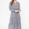 Seeking Lola Fashion Magical Blue Animal LS Tiered Maxi Dress