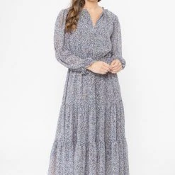 Seeking Lola Magical Blue Floral LS Tiered Maxi Dress