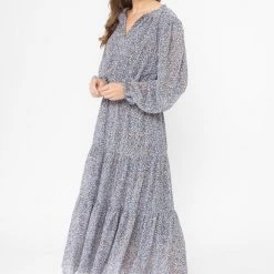 Seeking Lola Magical Blue Floral LS Tiered Maxi Dress