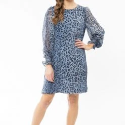 Seeking Lola Wanderer Blue Animal LS Shift Dress Fashion