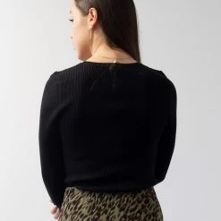 Ivy + Jack Radiant Black LS Rib Knit Crew Neck Top Fashion